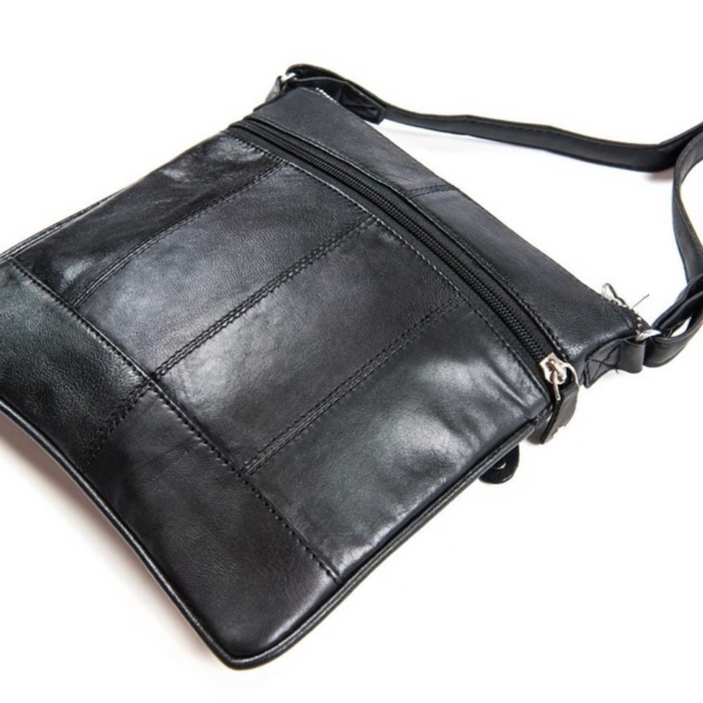 Champs Genuine Leather Crossbody Purse w Contrast Brown Piping